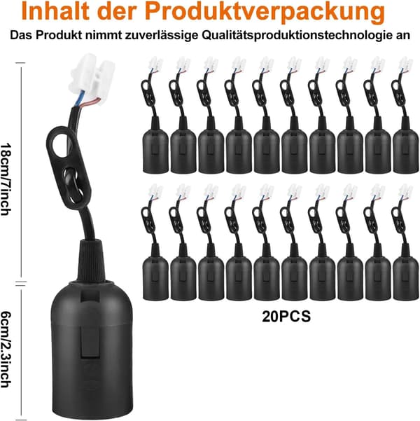 20 stk E27-sokler med chassisblå, Renoveringsbyggesokler, E27 erstatningslampeholder med chassisblå for LED-lamper