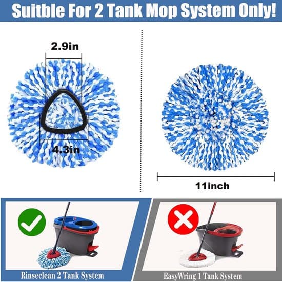4x mopphuvuden – lämpliga för Vileda O-Cedar RinseClean 2-tankssystem – mikrofiber mopprefill – maskintvättbar – blå/vit