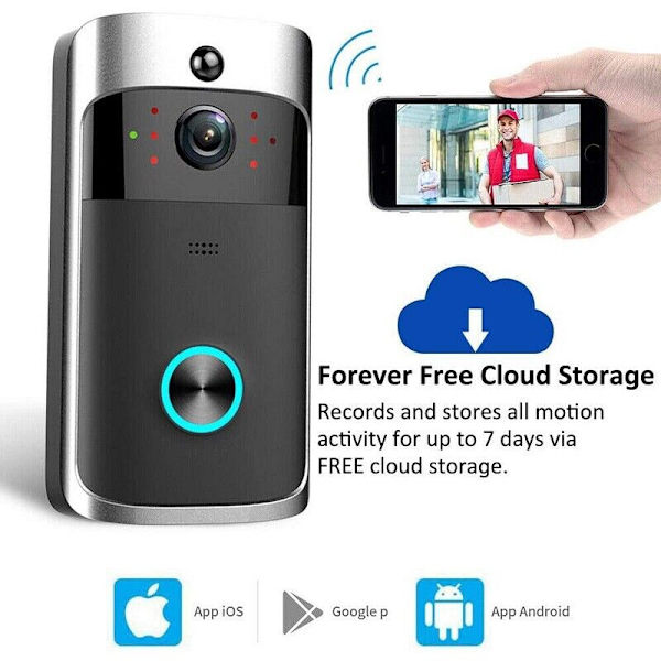Trådlös WiFi-videodörrklocka Telefon Dörr Ring Intercom Smart Säkerhetskamera Klocka