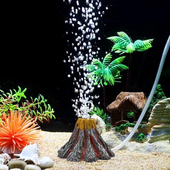 Akvariumdekorasjon - Akvarium - Akvarium Vulkan Dekor Kit - Flerfarget LED-lys, luftstein og luftpumpe tilbehør - Egnet for akvariumdekorasjon