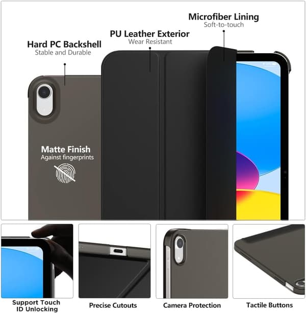 iPad (A16) 11./10. generation (2025/2022), Slim Stand Hard Shell Cover (Sort)
