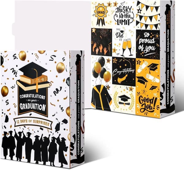 Countdown Calendar Gift Box for Graduation 12 Days 2026 Graduation Gift Box with Raffia Filling Large Inner Boxes Fill Yourself Empty Boxes