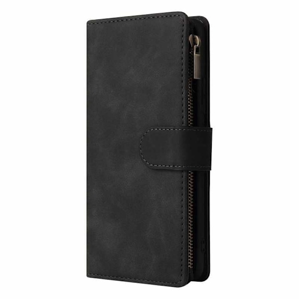 Samsung A42 5G Multifunktionellt Plånboksfodral Zipper 8-Fack Svart