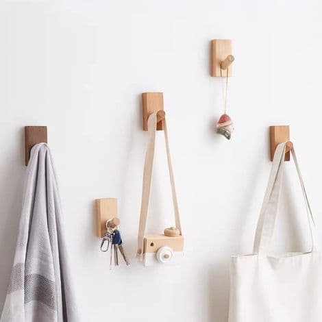 Wall Mounted Wooden Coat Rack, Self-Adhesive Wall Hook, Coat Hooks for Hallway, Kids' Coat Hook, Wall Mounted Coat Hook (4 Pieces)