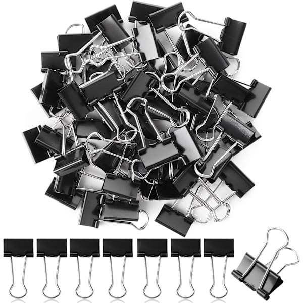 Bindklämmor, små bindklämmor, 50-pack, 0,75 tum, svarta, små klämmor, pappersbindklämmor, bindklämmor liten storlek, små gem, kontor
