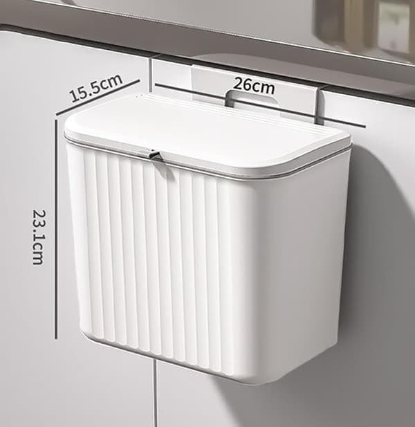 7 L Hanging Plastic Kitchen Trash Can with Lid, Double-Sided Opening Design, Kitchen Waste Bin, Hanging Wall Storage Bucket for Kitchen Cabinet Door