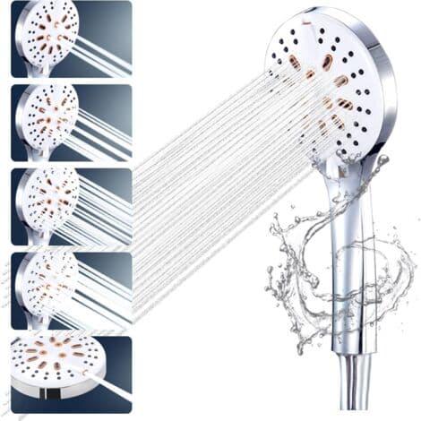 High-Pressure Shower Head, Anti-Limescale Filter Shower Head, 5 Modes, Universal Water-Saving Shower Head