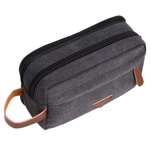 Herr Resväska Toalettväska med Dubbla Fack Canvas Läder Kosmetisk Makeup Organizer Rakning Dopp Kits - Svart