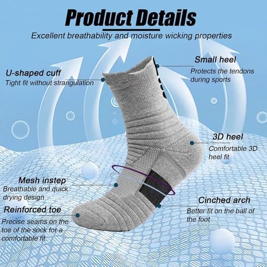 Basketball Socks (6 Pairs) - Suitable for Men Hiking Outdoors - Breathable and Cushioned - Comfortable for Multi-Day Use