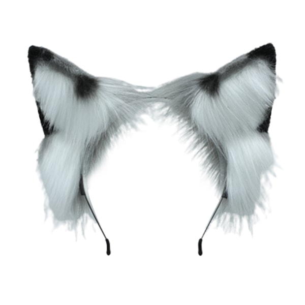 Räv fuskpälsöron Pannband Söt halloween finklänning Cosplay hårband lurviga djuröron hårbåge örhängen-svart vit