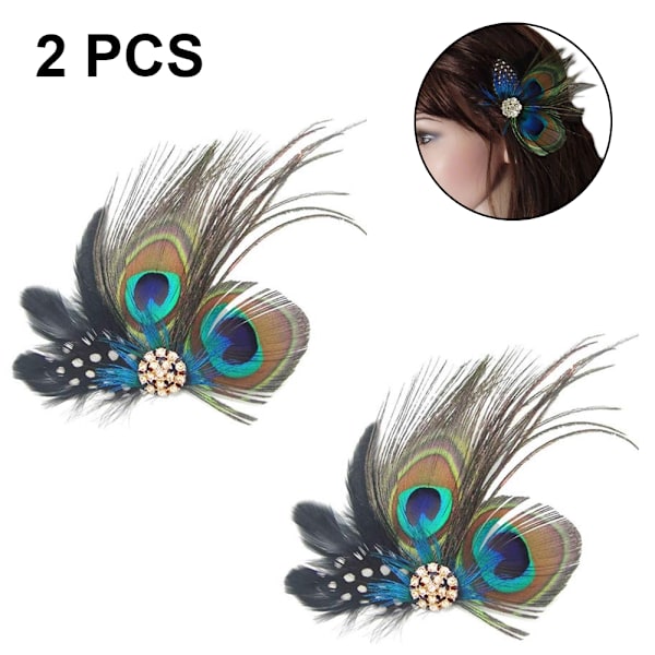 2 st Fashion Påfågel Fjäder Hårklämmor Hårnålar Festklänning Huvudbonad Bröllop Fjäder Fascinator för Kvinnor Flickor