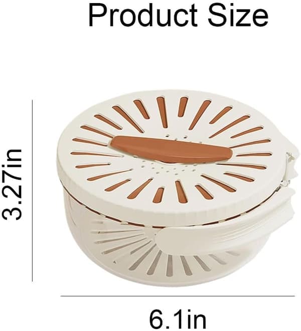Brown 2-in-1 Fruit Washer & Colander Basket with Lid - 2026 Foldable Handle Drain Container & Refrigerator Storage Box