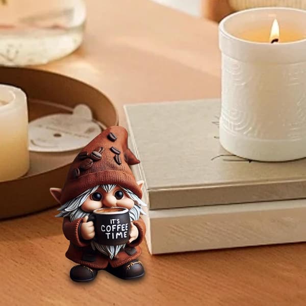 Handmade Coffee Gnome Statue - Kitchen Counter Decor for Coffee Lovers, Unique Gift for Home & Cafe