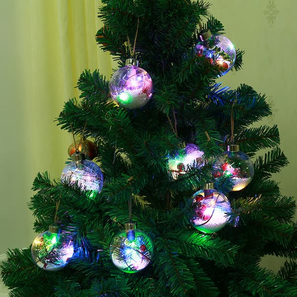 6 Pcs Luminous Christmas Tree Balls with LED Lights, Refillable Ornaments, Christmas Tree Hanging Balls, Party Decorations