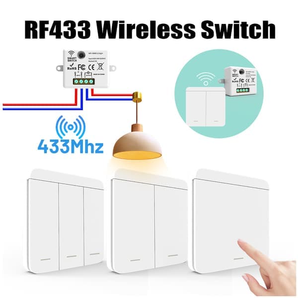 Wireless Light Switch, Battery-Free Wireless Switch 10A 230V 200-2000W, Wireless Two-Way Switch, Wireless Outdoor Switch