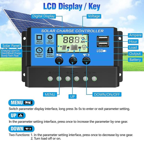 Solar Laderegulator 10a/20a/30a Solcellepanel Batteri Intelligent Regulator