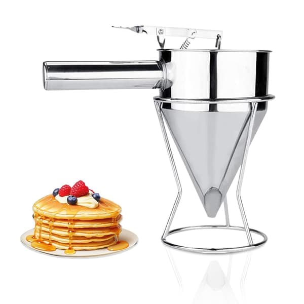 Piston Funnel with Stand - Stainless Steel Confectionery Funnel for Batter Dispensing and Bakery Use - Precise Cake Decorating Tool - Perfect