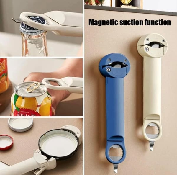 Multifunksjonell uttrekkbar magnetisk boksåpner, flaskeåpner og krukkelås (off-white)