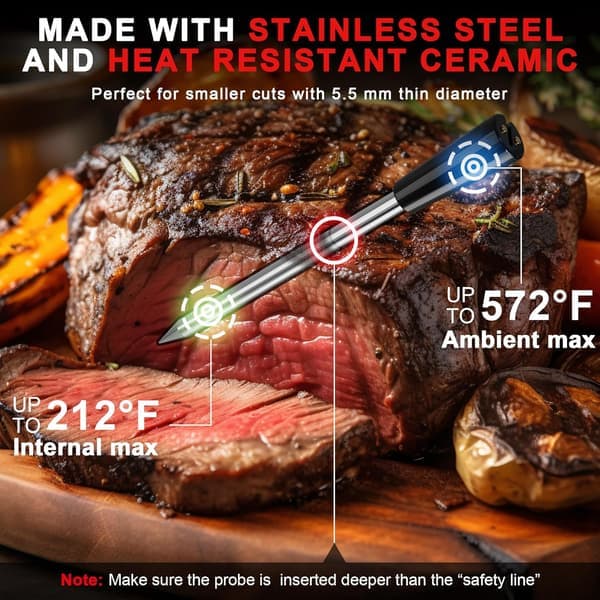 Smart Bluetooth Stegetermometer Langdistance Trådløst Kødtermometer til Ovn Grill Rygning BBQ