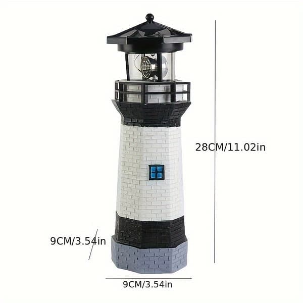 Solar-Powered Rotating Lighthouse LED Landscape Lamp - 360° Swivel Red & White Resin Statue with Illuminated Path Lighting, Durable Garden [YJD]