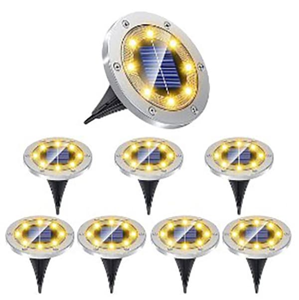 8 stk. havelamper - 8 LED solcellelamper i rustfrit stål til jorden, varm hvid 3000K