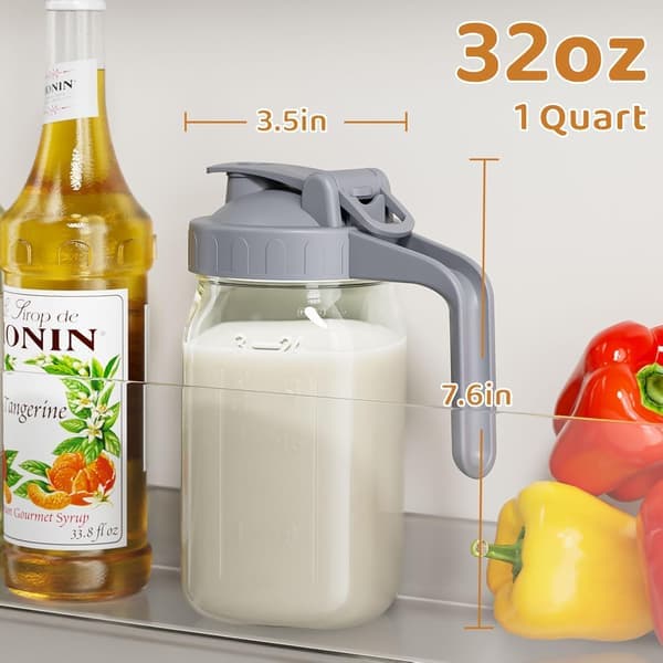 2-PACK Breast Milk Pitcher 32oz Glass Pitcher with Lid Leak-Proof Drip-Free Spout Breast Milk Storage Pitcher for Refrigerator