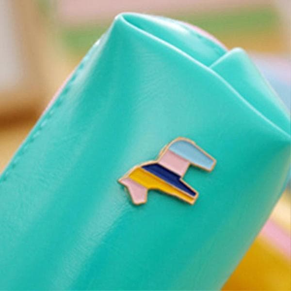 Cute Pony Leather Pencil Case Large Capacity Storage Bag for Rulers Erasers Compasses Pen Green