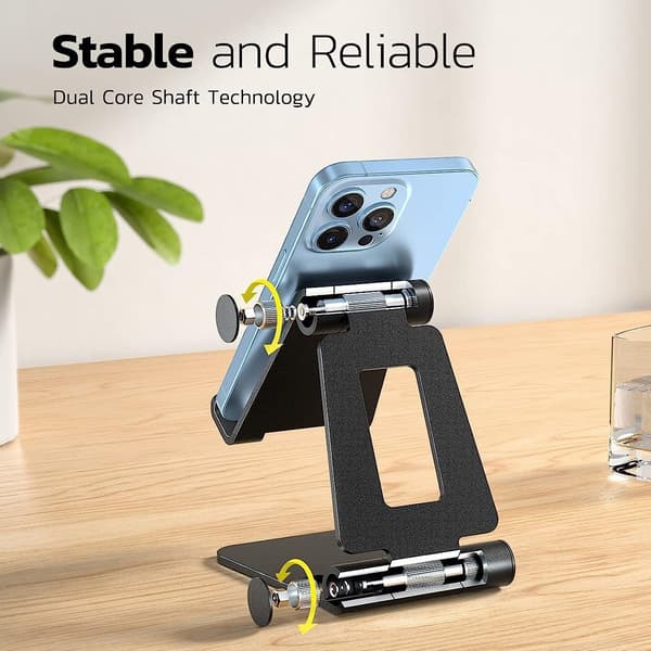 Dobbeltfoldbar telefonholder, fuldt justerbar foldbar skrivebords-telefonholderbase