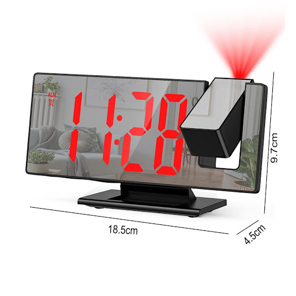 Digital väckarklocka, projektionsväckarklocka för tunga sovare, digital klocka för sovrum med stor LED-skärm, 12/24H, USB-laddningsport, snooze,