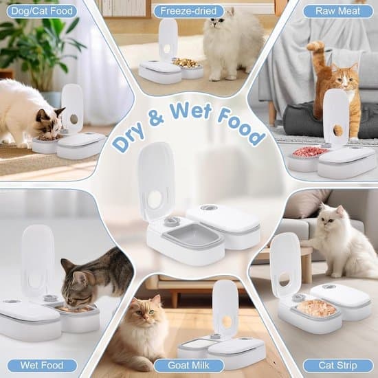 Automatic Cat Feeder - 2-Compartment Automatic Wet Food Feeder - 48-Hour Timer, 700ml Capacity - Automatic Wet and Dry Food Feeder