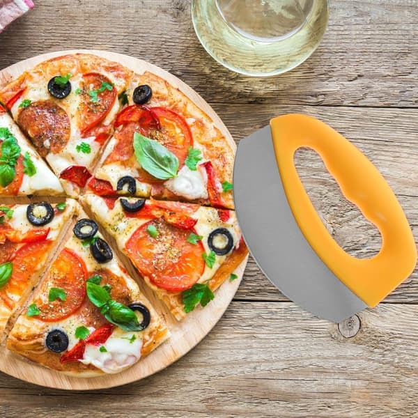 Pizzakutter i rustfritt stål, pizzakutter og ostekutter med doble hjul og ergonomisk håndtak, brød- og bakverkkniv