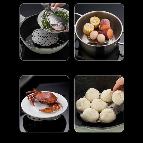 Foldable Stainless Steel Steamer Basket with Heat-Resistant Mat - Adjustable for Vegetables, Seafood, and Multi-Pot Cooking (SUS304)
