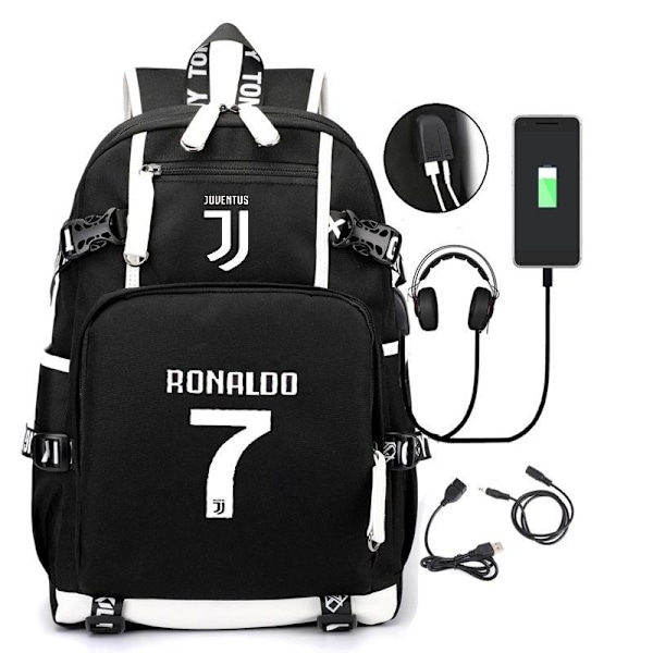 ronaldo 7 ryggsäck barn ryggsäckar ryggväska med USB uttag 1st blå blå