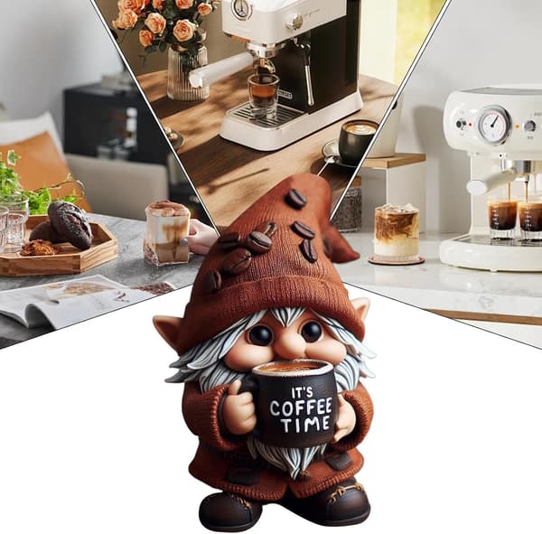 Handmade Coffee Gnome Statue - Kitchen Counter Decor for Coffee Lovers, Unique Gift for Home & Cafe