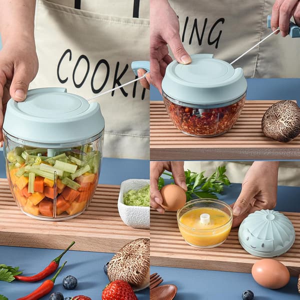 Garlic Chopper - Mini Manual Food Chopper - Kitchen Onion Chopper & Garlic Press - 160ml (Blue) blue
