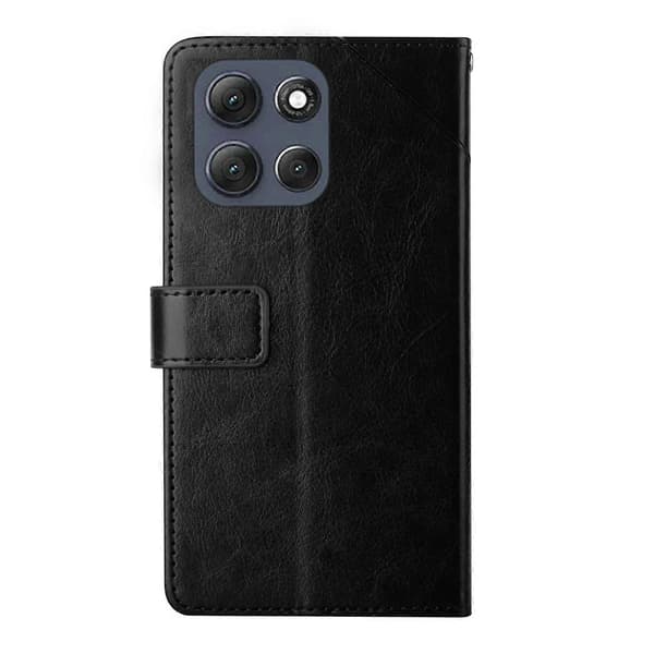 For Motorola Moto G56 5G HT01 Y-shaped Patterned Flip Leather Case Black