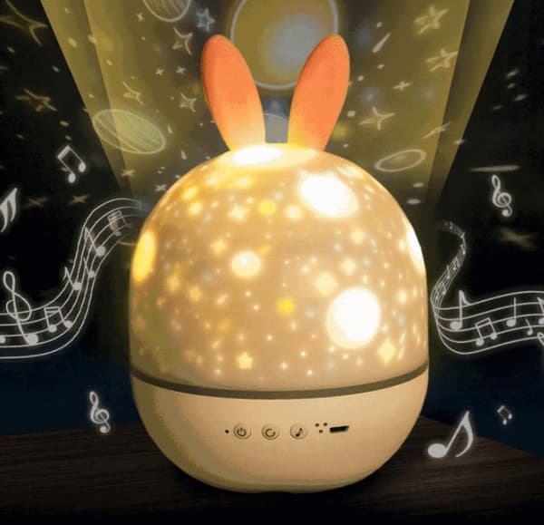 Small Bluetooth Night Light, Cartoon Rabbit Ears, 360° Rotation, USB Rechargeable, 1 Piece, 110 × 110 × 150 mm