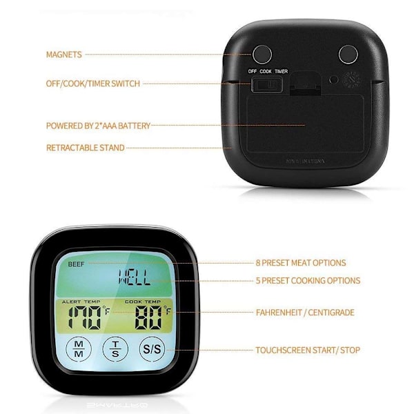 Trådlös grilltermometer för grillning, digital kötttermometer med dubbla sonder, timer, larm, matlagningsröktermometer för kök, ugn, mat med