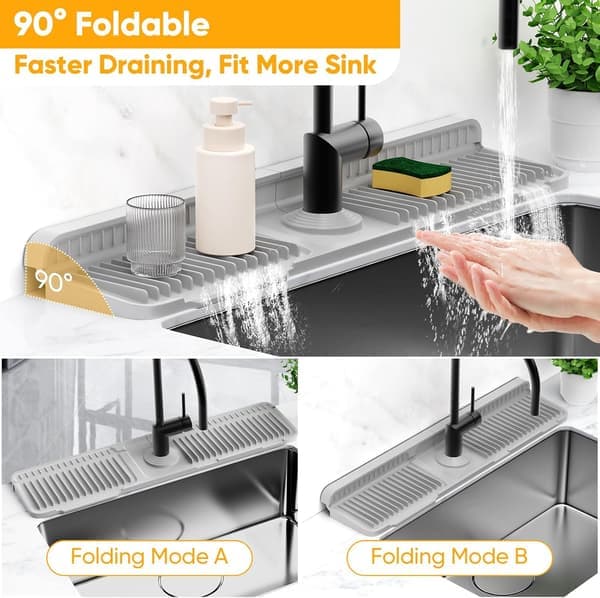 Sink Splash Guard - Foldable Faucet Diverter with Snap Lock and 7° Self-Draining Design for Sink Protection