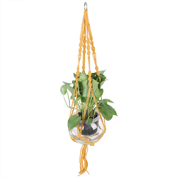 Macrame växt hängare inomhus utomhus växt hållare för hängande krukväxter blommor (gul)