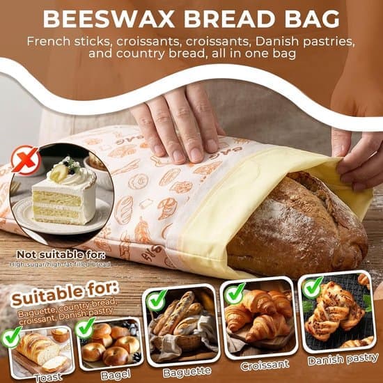 2-pack beeswax bread bags XXL - 43x33cm - Reusable bread bag - Breathable & moisture-regulating - Natural beeswax & cotton - Keeps bread fresh longer