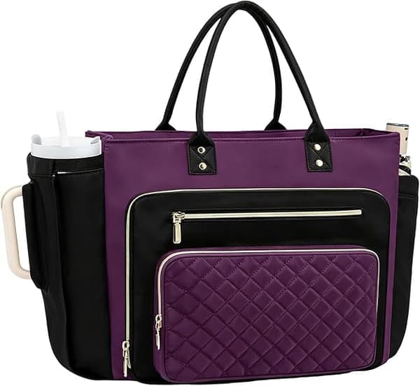 PU Leather Business Office Briefcase Large Capacity 18.9 Inch Computer Teacher Bag with Cup Holder