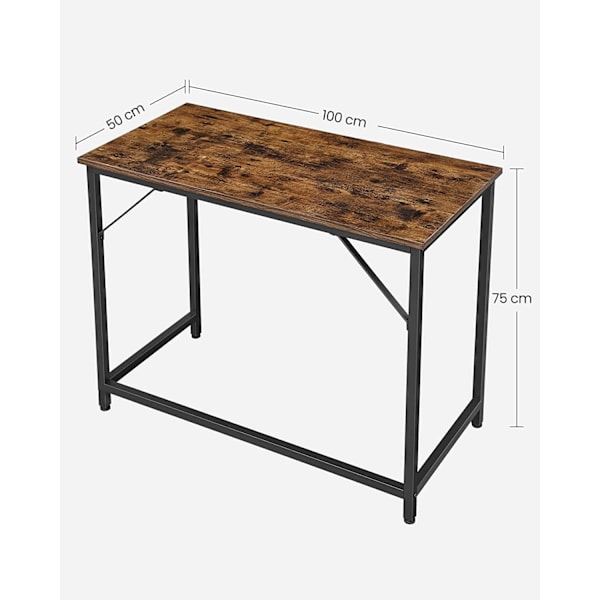 Vasagle datorskrivbord, skrivbord, litet kontorsbord, 50 x 100 x 75 cm, brun och svart