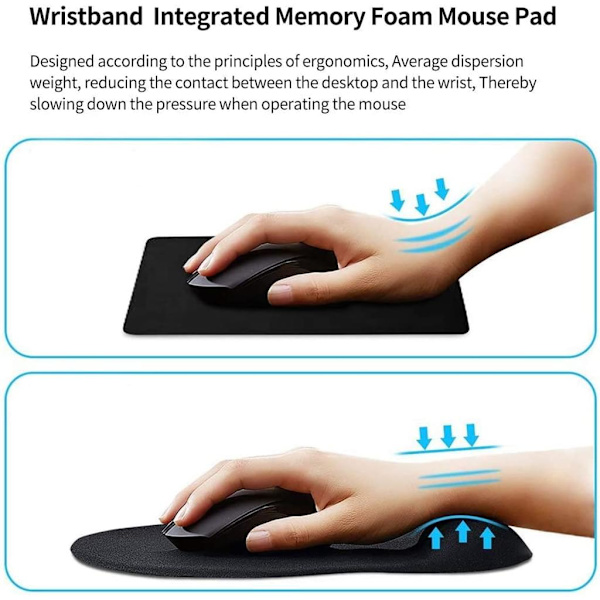 Musmatta, ergonomiska musmattor för PC, handledsstöd mus tangentbord handledsstöd set, anti-senhöljesproblem spelmusmatta, svart