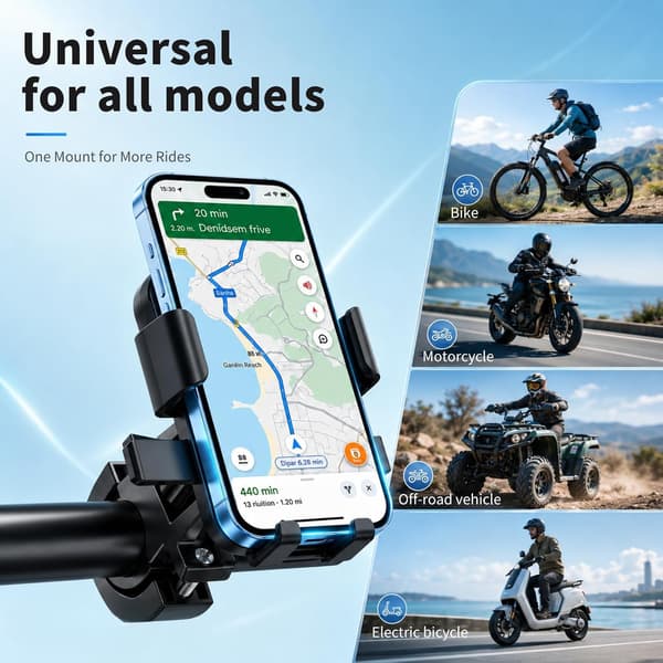 Motorcykeltelefonholder, 360° cykelstyrholder, passer til 4-7 tommer telefoner