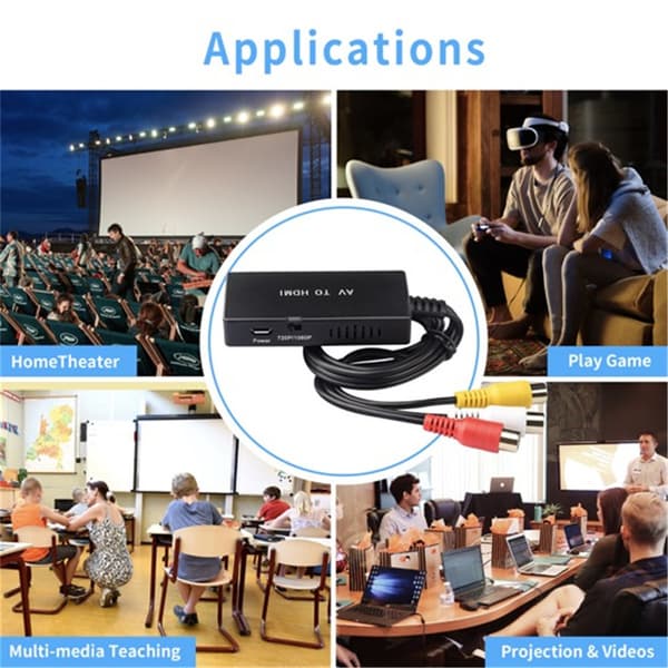 RCA til HDMI-konverter, komposit til HDMI-adapter understøtter 1080P PAL/NTSC