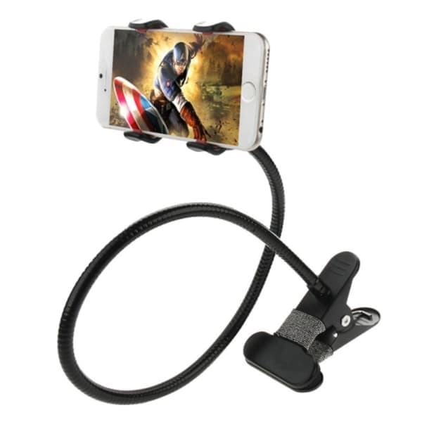 2-pak telefonholdere - Fleksibel holder med klips, passer til telefoner, sort