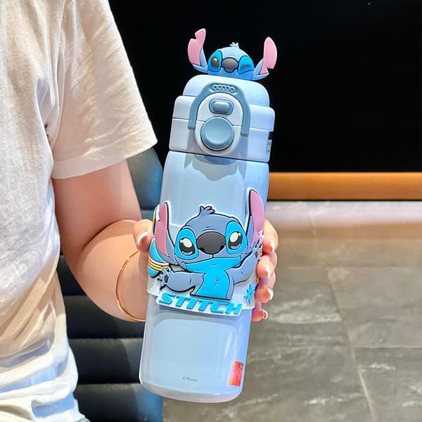 Isolert krus, vannkopp, dobbel drikkekopp, egnet for høye jenter og barneskolebruk Blå Stitch