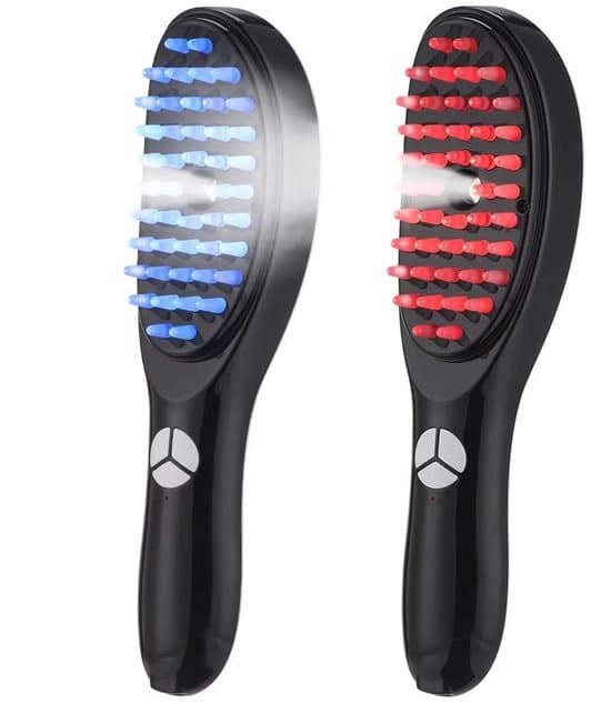 Hovedbundsmassage Kam - Med Rødt/Blåt Lysterapi - Vibrationsmassage - Hårstimulering - Anti-Hårtab - ABS Materiale - Sort