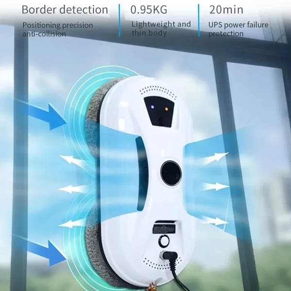 Window Cleaning Robot for Glass - Strong Suction Glass Cleaning Robot with Remote Control - Automatic Robotic Cleaner for Vertical Surfaces - White